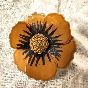 Vintage Yellow Poppi Flower Large Brooch